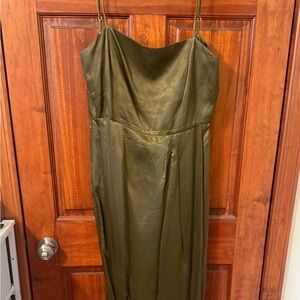 Olive Green Strapless Midi Dress